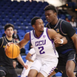 GCU #2 Makiah Williams drives the lane vs SJSU