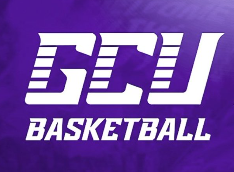 Logo with large white stylized letters above and the word 'BASKETBALL' below on a purple background.