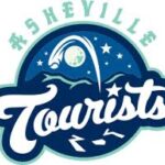 Logo featuring the word 'Tourists' in white script on a teal and navy circular badge with stars and a night-sky feel.