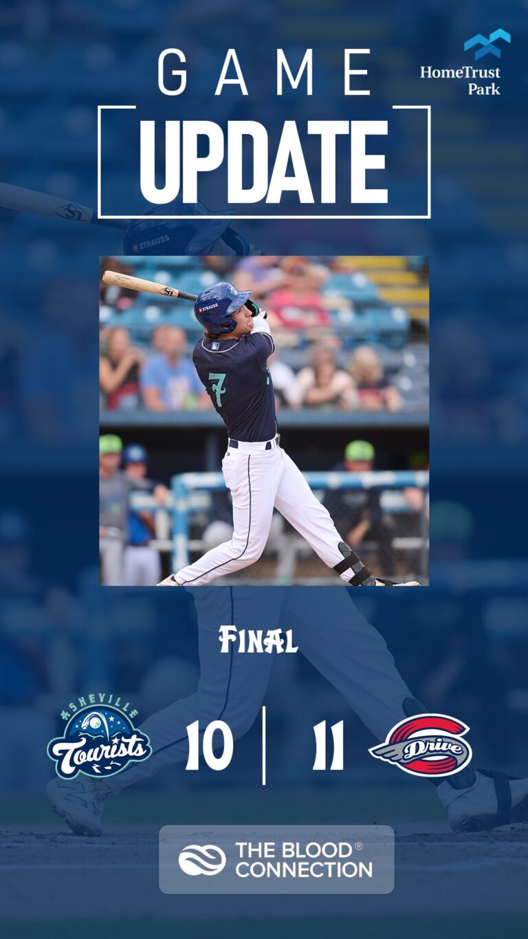 Promotional game update poster with a baseball player swing, score 10–11, team logos, and The Blood Connection branding.