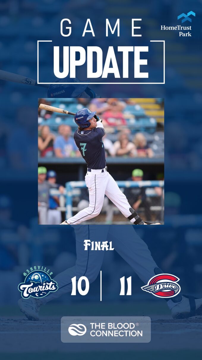 Promotional game update poster with a baseball player swing, score 10–11, team logos, and The Blood Connection branding.