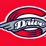 Logo featuring a gray wing across a red circular motif with the white script word 'Drive'