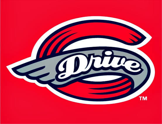 Logo featuring a gray wing across a red circular motif with the white script word 'Drive'
