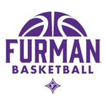 Furman basketball logo: purple basketball above bold 'FURMAN' with 'BASKETBALL' below and a small emblem beneath.