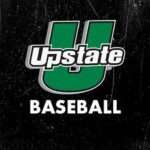 Upstate Baseball logo with a large green U and the word 'Upstate' over it on a dark textured background.