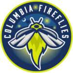 Columbia Fireflies baseball team logo featuring a neon-yellow firefly inside a blue circular emblem