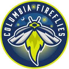Columbia Fireflies baseball team logo featuring a neon-yellow firefly inside a blue circular emblem