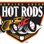 Bowling Green Hot Rods team logo: black shield with a yellow flaming car and bold HOT RODS text, along with baseball imagery.