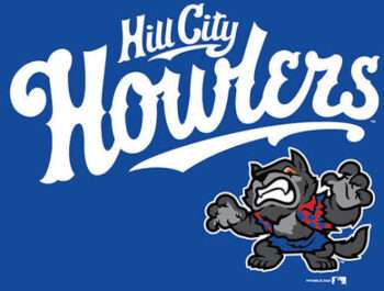 Hill City Howlers logo on a blue background with a snarling bulldog mascot.
