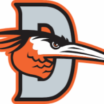 Logo of a pelican head crossing a gray letter D with an orange outline edge.