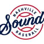 Nashville Sounds baseball team logo: navy script 'Sounds' over a red circular frame with 'Nashville' and 'Baseball' text.