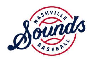 Nashville Sounds baseball team logo: navy script 'Sounds' over a red circular frame with 'Nashville' and 'Baseball' text.