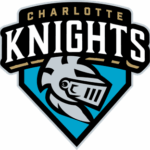 Charlotte Knights baseball team logo featuring a knight's helmet over a teal shield with bold 'Charlotte Knights' text above the shield.