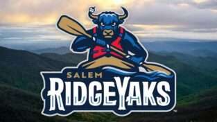 Salem Ridge Yaks team logo featuring a blue yak mascot holding a paddle with mountains in the background.