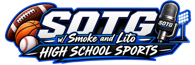 Logo for SOTS High School Sports featuring a football, basketball, baseball, a microphone, and bold blue-outlined white text.